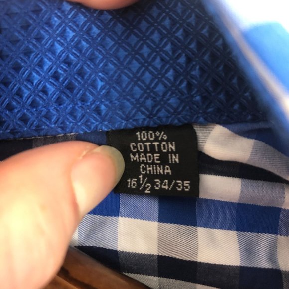 English Laundry Men's Size 16.5 (34/35) Blue White Checkered Button Down Shirt - Picture 10 of 11